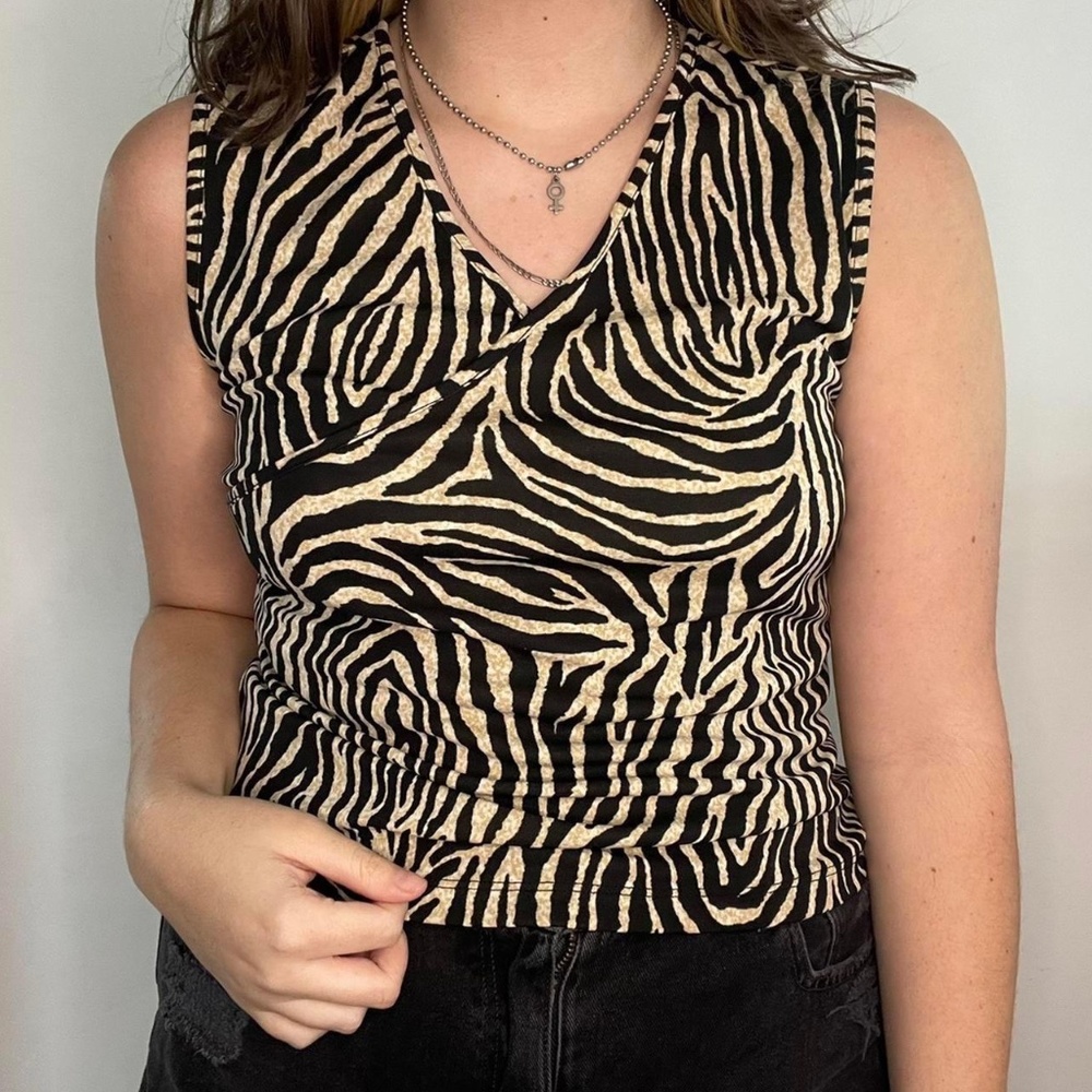 Zebra Print Wrap Tank Top